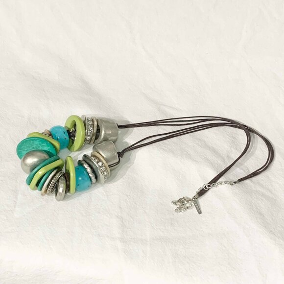 Lane Bryant Blue Green Silver Beaded Chunky Statement Necklace Jewelry - Picture 1 of 8
